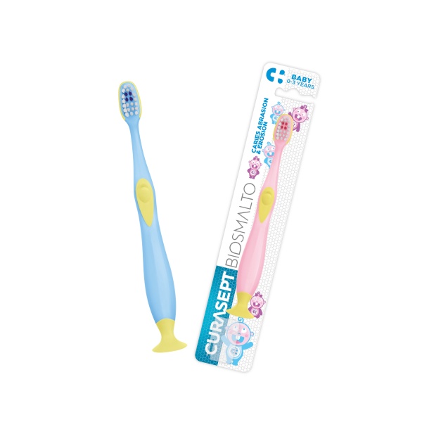 Vaikiškas dantų šepetėlis CURASEPT Biosmalto Baby 0-3 m., mėlynos spalvos, 1 vnt (1)