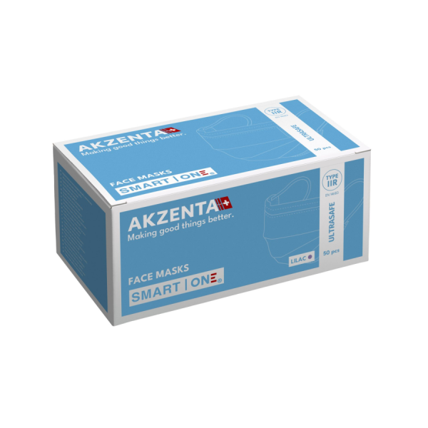 Apsauginės, medicininės veido kaukės, AKZENTA SmartOne ULTRASAFE TYPE IIR, baltos, 50 vnt (2)