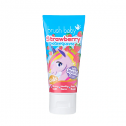 Dantų pasta vaikams BRUSH-BABY nuo 0 mėn iki 3 m, braškių skonio su 1350 ppm fluoro, 50 ml