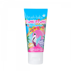 Dantų pasta vaikams BRUSH-BABY nuo 0 mėn iki 3 m, vaisių skonio su 1350 ppm fluoro, 50 ml