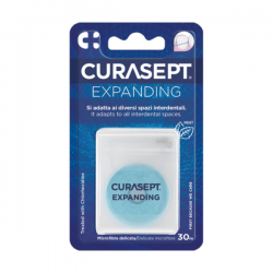 Tarpdančių siūlas CURASEPT Floss Expanding impregnuotas chlorheksidinu, 30 m
