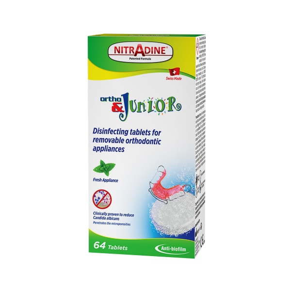 Junior ortho dezinfekavimo tabletės, BONYF, 64 vnt (1)