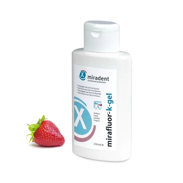 Mirafluor-gel 0,615%F fluoro gelis intensyviai karieso profilaktika, HAGER&WERKEN, braškių skonio, 250 ml (1)