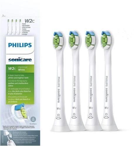 Kompaktiškos elektrinio dantų šepetėlio galvutės PHILIPS Sonicare W2c Optimal White, HX6074/27, baltos spalvos, 4 vnt